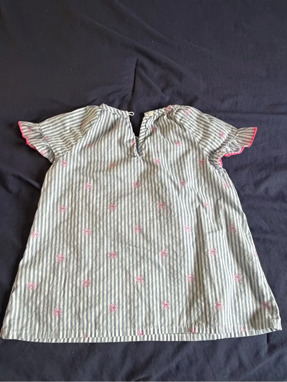 OshKosh B'gosh Blue and White Striped Top with Pink Floral Accents